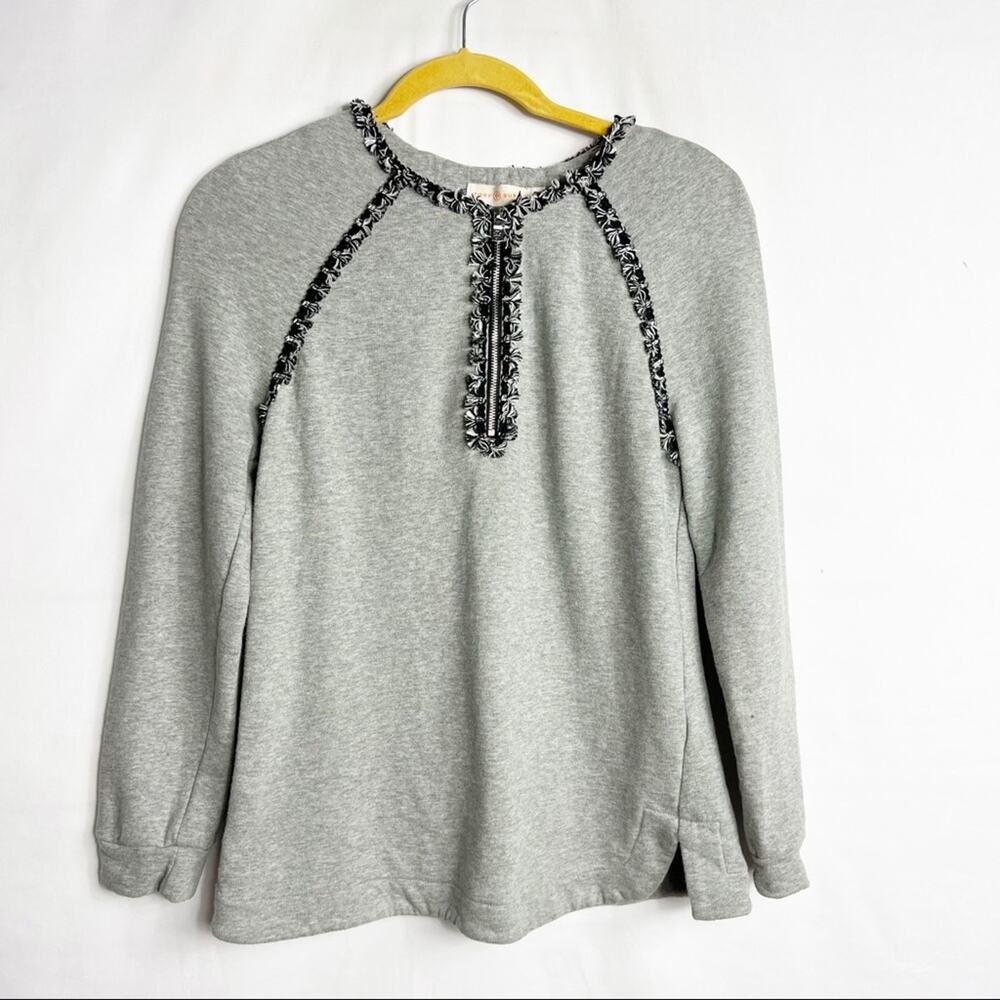 TORY BURCH Grey Fringe Fleece Top in Size XS